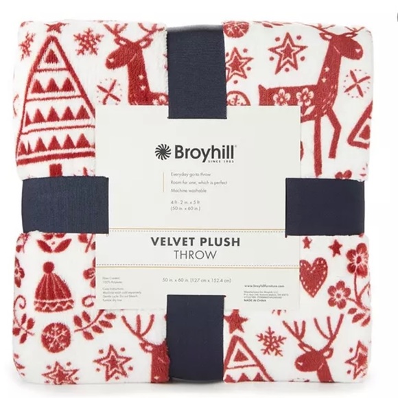Broyhill Bedding Broyhill Nwt White Red Winter Fair Isle Velvet